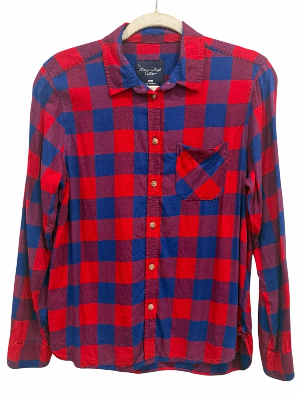 American Eagle women’s red blue‎ lumberjack plaid shirt size medium